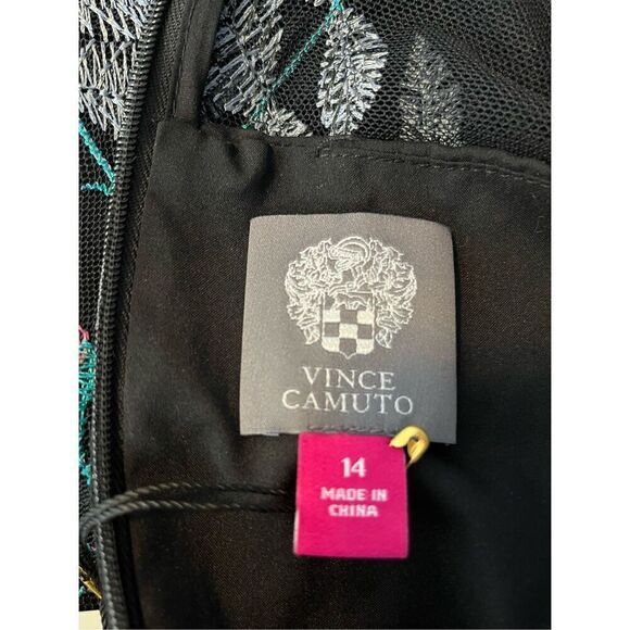 BRAND NEW - Vince Camuto Women’s Floral Mesh Embroidered Lined Dress Black Multi - Picture 7 of 11